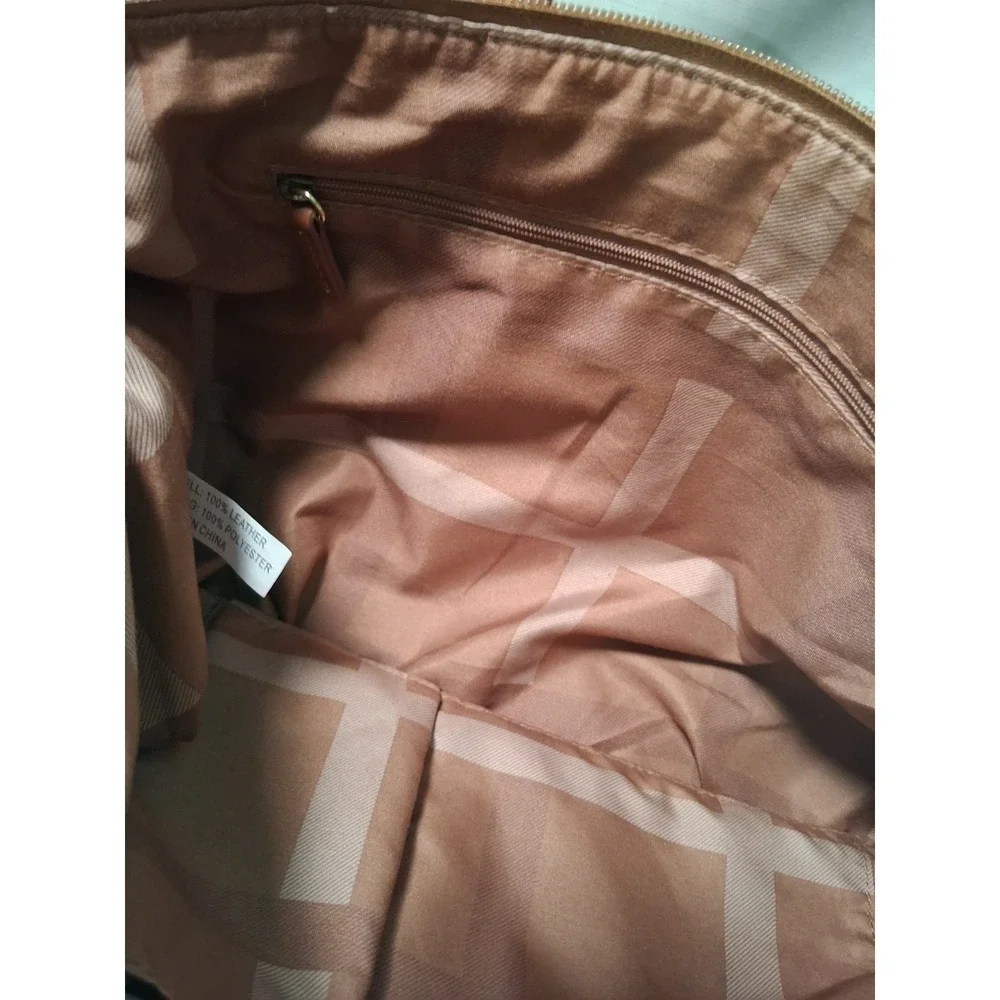 Joy Mangano Cognac Brown Leather Tote Bag Zippered Shoulder‎ Bag Large Carryall